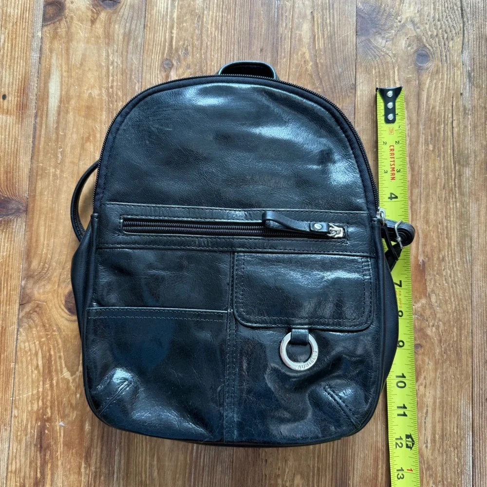 Aurielle Black Leather Mini Backpack Purse Silver Hardware Multi Pocket Travel